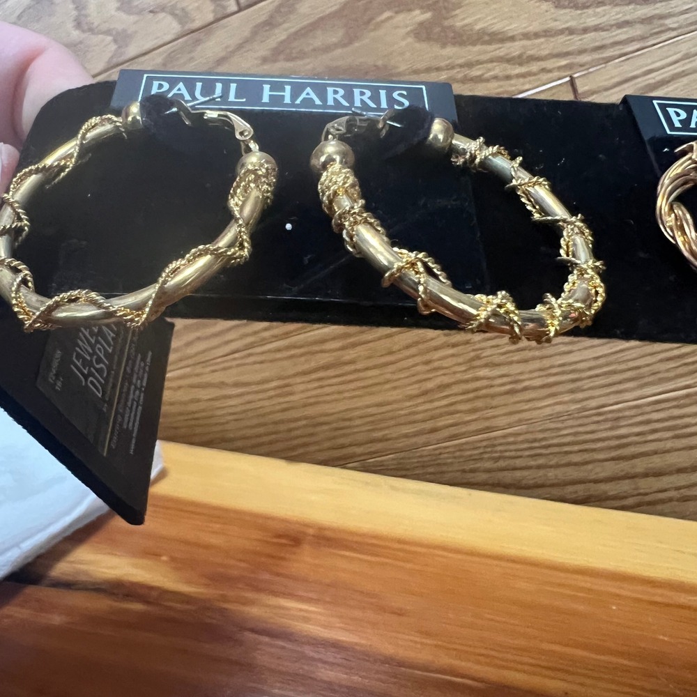 Vtg Paul Harris Gold Tone Twisted Rope Wrapped Hoop Earrings 2 Pair NWT 90's - Picture 6 of 6